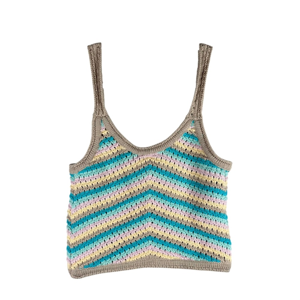 Full Tilt Womens S Crochet Tank Top Multi Color Chevron Stripe Boho Festival New